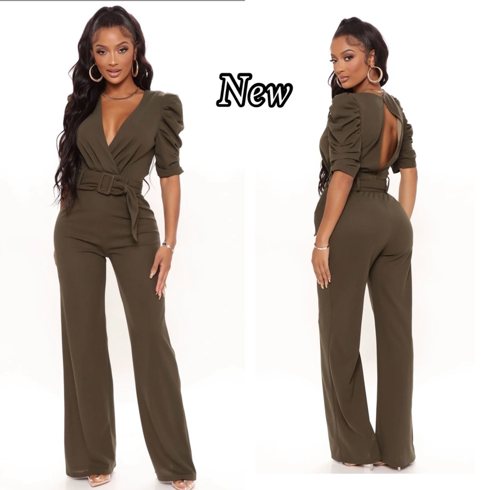 Fashion Nova Olive Belted Jumpsuit